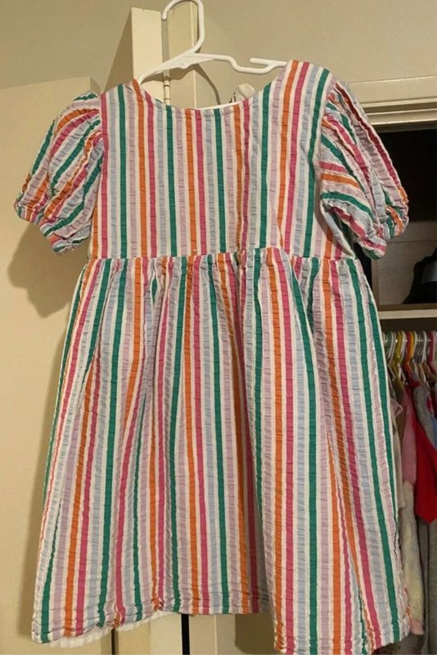 Cotton On Kids Girls Rainbow Striped Short Sleeve Dress Size 6 Casual Summer
